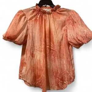 Elegant Peach Blouse with Ruffled Neckline